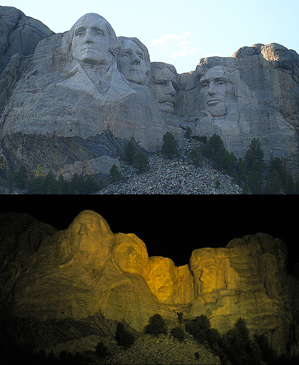 Mt Rushmore - day and night view