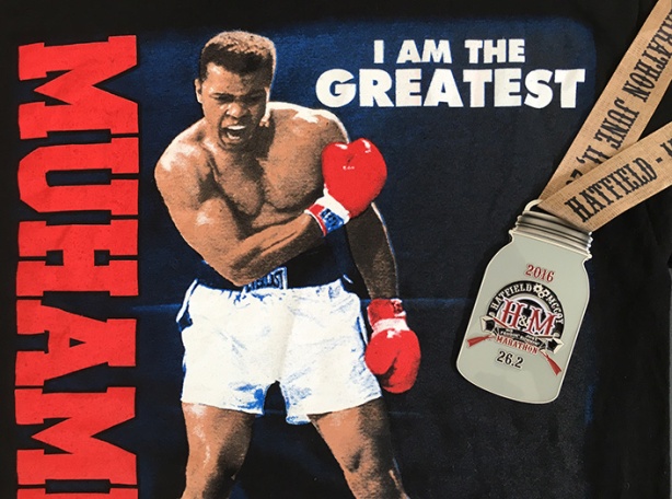 Muhammad Ali tee + Hatfield McCoy Marathon medal
