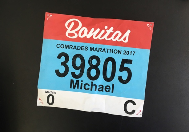Mike Sohaskey's bib for 2017 Comrades Marathon